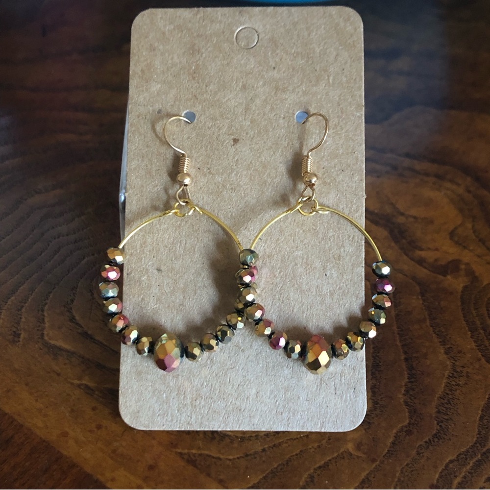 Handcrafted beaded wire dangle earrings